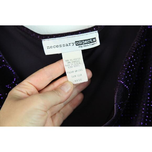 Necessary Objects Dress L Y2K 90s Purple Velvet Glitter Drape Neck Whimsigoth - Picture 4 of 8